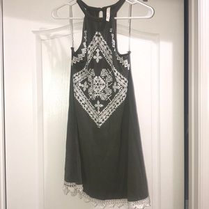 Olive green dress with cute crotchet hem